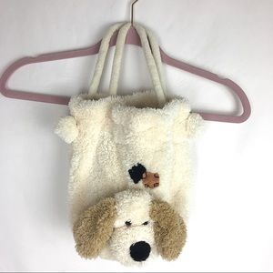 Girls Fleece Puppy Dog Tote Bag Purse w Handles